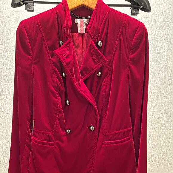 Cache Soft Velvet Red Blazer - Size 2 - Picture 1 of 5